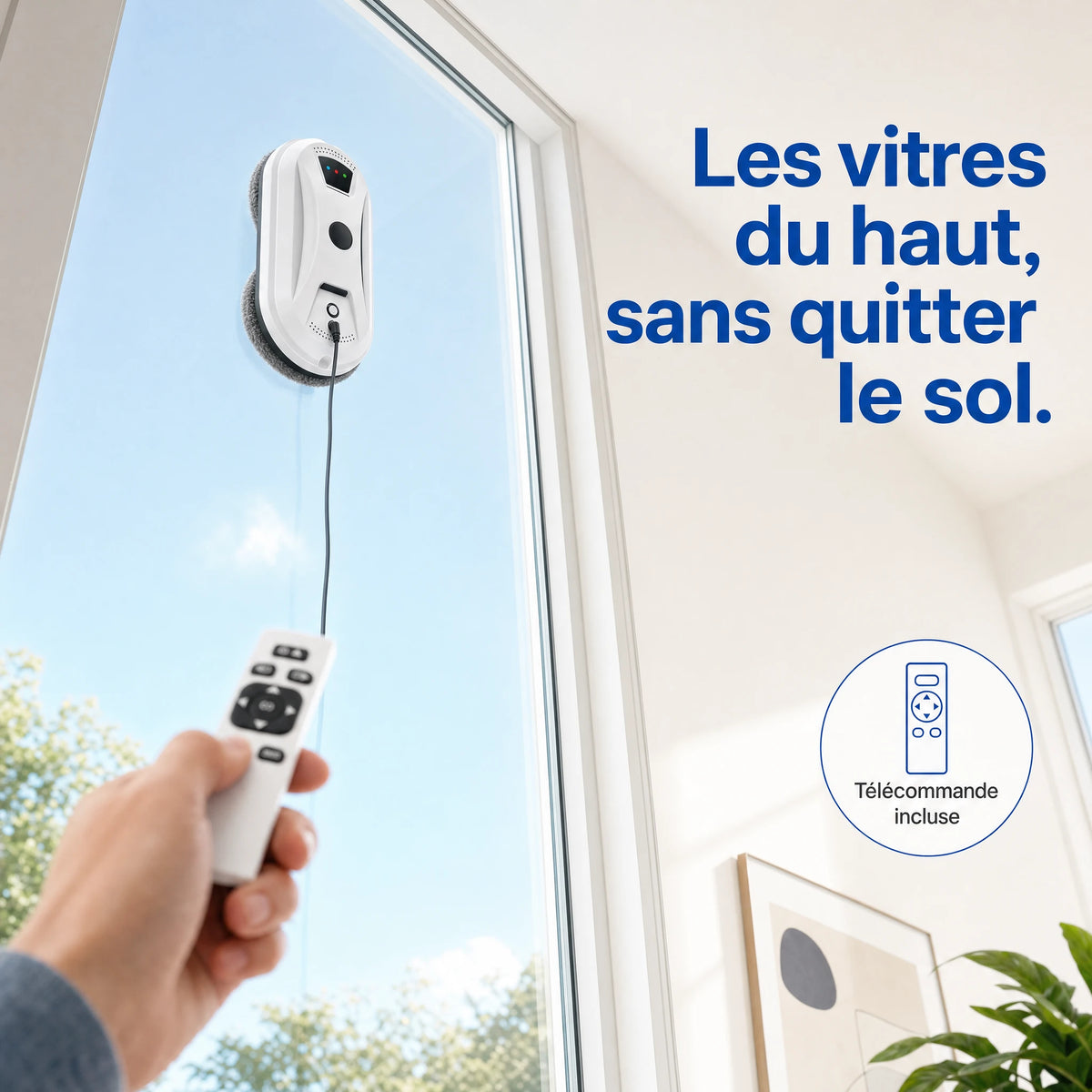 Les vitres du haut, sans quitter le sol : télécommande incluse